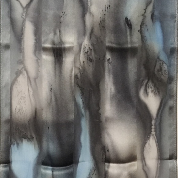 Hand Painted Silk Scarf Light Blue Charcoal Silver - Picture 4 of 5